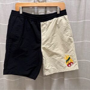 Two-Tone Black & Cream Men's Shorts with Embroidered Cherry Detail